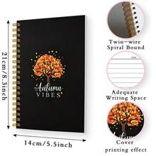 DANPERJI 1pc A5 Autumn Vibes Fall Tree Spiral Notebook, Black Cover Graphic Print Lined Journal Notepad, Thanksgiving Seasonal Stationery - Autumn Vibes - View 2