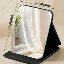 New 1pc Foldable Portable High Definition Makeup Mirror PU Leather Desktop Mirror Set, Suitable For Travel And Daily Use (Size: Large/Extra Large/Super Large) - Black - View 4