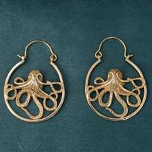 DIYCCPC Anting-anting hoop wanita berbentuk gurita berongga bergaya vintage dari laut, unik dan elegan, perhiasan untuk bepergian sehari-hari. - Emas - View 1