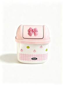 Mini Desktop/Car Trash Can With Lid, Bowknot Decor, Polka Dot Square Trash Can, Small Desktop Trash Can, Ins Style Color Block Mini Desktop Trash Can, Cute Small Desktop Trash Can No Power Needed Waste Paper Basket, Desktop Trash Can - Multicolor - View 11