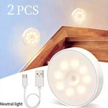 8 مصابيح LED ذكية بحساس حركة مع مفتاح، تعمل ببطارية قابلة للشحن عبر USB، مناسبة للخزانة وغرفة النوم والحفلات وديكور المطاعم - أبيض - مشاهدة 13