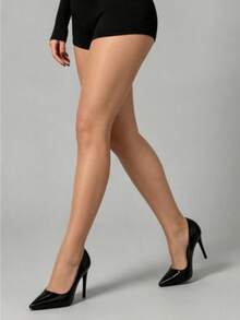 1 Pair Women's Shiny Semi-Sheer Tights, High Waist Elastic Pantyhose, Solid Color Lightweight Soft Comfortable Long Stockings, Suitable For Daily, Party, Club And Evening Dress Wear - Apricot - View 4