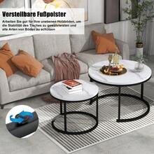 Round Coffee Table Set Of 2, Nesting Side Tables For Living Room - Marble + MDF - View 2