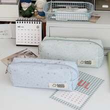 Cute 3D Wing Decor Star Pattern Pencil Pouch, Zipper Canvas Stationery Storage Bag, Back‑To‑School Supplies For School Girls - Star Pencil Case - View 5