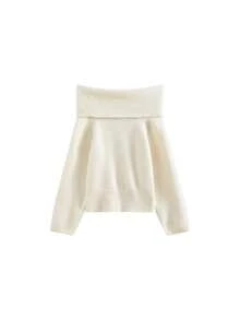 Women's Off-Shoulder Sweater, New Autumn/Winter Niche French Design, Soft And Comfortable Pullover Knit Top - Apricot - View 9