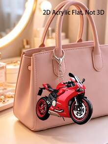2D Flat Keychain, Red Sports Car Motorcycle Shaped Acrylic Novelty Keychain Car Pendant, Racing Theme, Motorcycle Enthusiast Car Key Pendant - Multicolor - View 2