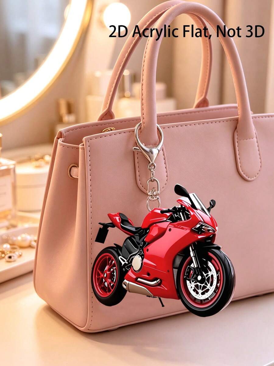 2D Flat Keychain, Red Sports Car Motorcycle Shaped Acrylic Novelty Keychain Car Pendant, Racing Theme, Motorcycle Enthusiast Car Key Pendant - Multicolor - View 1