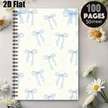 1PC [2D]Flat Spiral Notebooks Light Blue Lace Bow Print Spiral Coil Notebook, Suitable For Classroom Notes, Daily Journaling, Back To School Season, Thoughtful Gift For Best Friend, Designed For Daily Journaling, Classroom Notes, Office Memo, Portable Writing Notebook - One Book (50 Pages, 100 Pages) - View 6