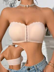 2pcs/Set Multi-Color Front-Closure Bandeau Bra, Upgraded Non-Slip Thickened Wireless Strapless Seamless Bra, Suitable For Women (A-C Cup) - Multicolor - View 11