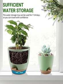 5-Piece Flower Pot Set For Home Balcony Vegetable Planting, Flower And Succulent Green Plant Cultivation With Base - B - View 8