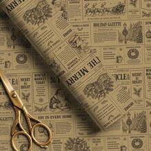1 Roll Of Christmas Vintage Newspaper-Style Gift Wrapping Paper (Kraft Paper); Suitable For Christmas, Holiday Decorations, Birthday Parties, Gift Wrapping, And Holiday Gift Boxes-Dimensions: 43 Cm * 500 Cm (17 Inches * 16.4 Feet) - Multicolor - View 10