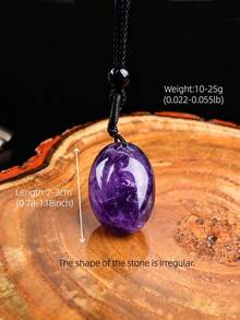 1pc Asymmetrical Natural Crystal Pendant Necklace With Adjustable Braided Rope Neck Chain, Amethyst & Aquamarine Healing Stone Decorative Jewelry, Unisex Gift - Light Amethyst Pendant - View 13