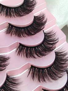 7 Pairs DD Curl Russian Strip Lashes Faux Mink Lashes Fluffy Wispy Lash Natural Look 3D Effect False Eyelashes Volume Short Fake Reusable Eyelash - Black - View 5