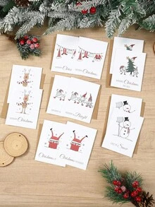24Pcs Designs Christmas Greeting Cards Set, Cute Dwarf Reindeer Snowman Xmas Note Cards With Kraft Envelopes, Holiday Season Gift Wish Cards For Christmas Party - Multicolor - View 8