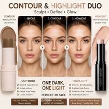 YOUNG VISION Highlighter Stick & Contour Stick Facial Makeup Set: Water-Based Highlighter Stick Brightens Face & Bronze Contour Stick Sculpts Facial Contours For Daily Makeup - Multicolor - View 2