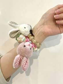 1 Set Plush Hair Scrunchie, Cute Rabbit Bear Animal Shaped Soft Fabric Hair Tie, Elastic Ponytail Hair Tie, Cartoon Style Suitable For Women And Girls - Multicolor - View 7