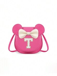1pc Girls' Popular Cartoon Ear Crossbody Bag, Bowknot Towel Letter Small Purse, Cute Princess Coin Purse Gift For Girls - Hot Pink - View 28