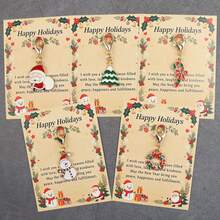 5pcs/10pcs Christmas Enamel Keychain Charms, Santa Snowman Tree Candy Cane Wreath Pendant, Holiday Gift With Greeting Card For Bag Decoration - Multicolor - View 1