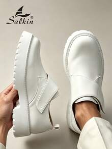 Salkin 新款設計師粗齒厚底樂福鞋 魔鬼氈平台鞋 漆皮平價奢華 回校季大學生風格 大學生鞋 畢業典禮 柔軟舒適圓頭 優雅正裝鞋 男士商務通勤辦公鞋 素色鞋面 日常休閒鞋 男士情侶約會出遊 百搭派對宴會婚禮時尚新郎鞋 男士社交鞋 假期禮物 春夏秋男鞋 - 白色 - 查看 8