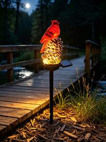 1pc Solar Red Cardinal Pinecone Ground Stake Light, Resin Animal Sculpture LED Lamp, Waterproof Landscape Decor Light For Yard Lawn Flower Bed Outdoor Garden Ornament - Multicolor - View 7