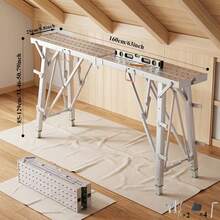 Portable Foldable Workbench With Adjustable Height & Wide Base - Heavy-Duty Foldable, Railing Suitable For Home Renovation, , RV Cleaning, Window Washing - Ideal For/Outdoor Use - Large Size/63'' - View 3