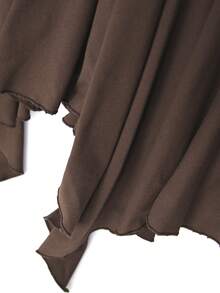 Perirose Women's Chocolate Brown 2 Pieces Set, Ruched Cold Shoulder Long Sleeve Top With Asymmetric Midi Skirt, Autumn/Winter Fashion Date Night Out Outfit - Brown - View 6