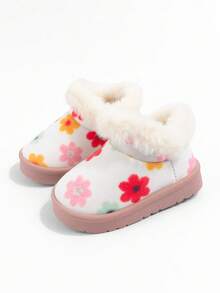 女童彩色花卉冬季保暖內裡雪地靴 | 舒適保暖短靴 | 可愛甜美厚底休閒款 | 適合日常室內外穿著 - 白色 - 查看 3