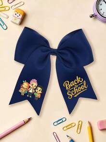 1pc Back To School Cartoon Pencil Print Big Bow Hair Clip, Academy Style Ribbon Hair Clip, Sweet Student Hair Accessory, Suitable For Children - Pencil - View 2