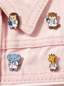 Cute Animal Doctor Pattern Enamel Brooch, Cartoon Animal Lapel Pin, Kawaii Animal Badge For Backpacks & Hats, Creative Gift For Animal Lovers - Multicolor - View 1