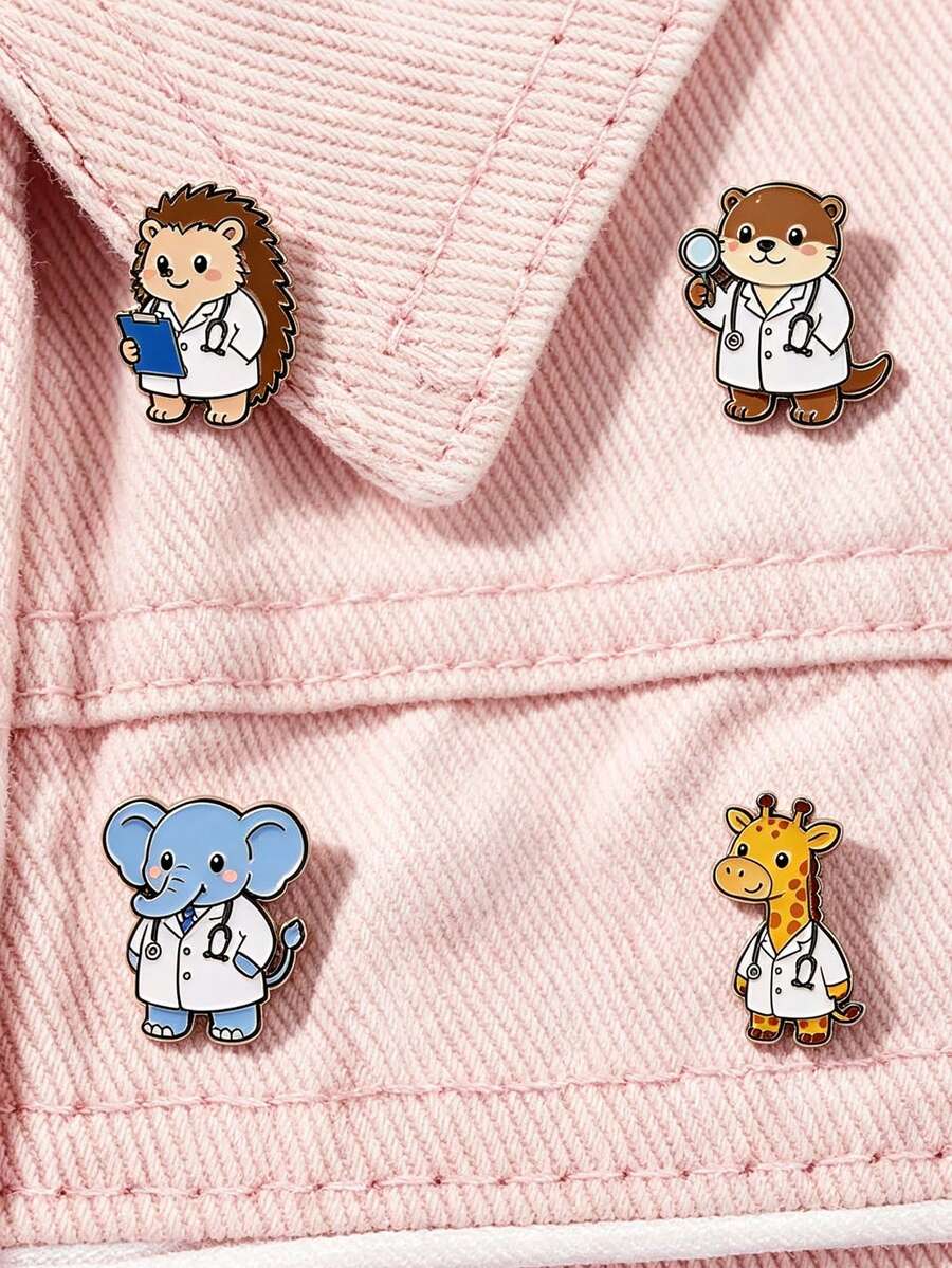Cute Animal Doctor Pattern Enamel Brooch, Cartoon Animal Lapel Pin, Kawaii Animal Badge For Backpacks & Hats, Creative Gift For Animal Lovers - Multicolor - View 1