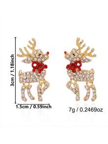 Christmas Gift Earrings - Diamond-Studded Deer, Unique And Versatile Ear Studs - Multicolor - View 3