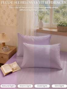 2pcs Purple Ultra Soft Solid Color Pillowcases, Lightweight & Breathable, Envelope Closure, Solid Color Bed Pillowcases, Suitable For Bedroom, Dorm, Back To School Season And More. - Purple - View 6
