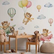1pc 2D Sky Hot Air Balloon Teddy Bear Wall Sticker Self-Adhesive Removable Decal - Multicolor - View 5