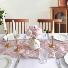 0 Pack 35 X 120 Inch Light Pink Pleated Semi‑Sheer Cheesecloth Gauze Table Runner, Soft Drapable Boho Rustic Decor For Wedding Arch Bridal Baby Shower Banquet Reception Farmhouse Birthday Party - View 1
