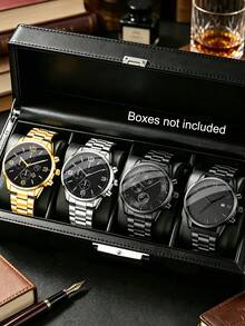 4Pcs Men Fashion Chronograph Quartz Wristwatches, Stainless Steel Band Business Watch, Multiple Colors For Daily & Party Wear - Set - View 10
