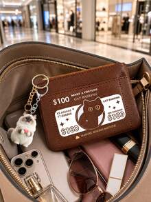 Stylish Coin Purse With 2D Cat Charm And Cat Pattern.Card Holder Coin Purse,Minimalist Anti‑Theft Small Purse, Travel Back‑To‑School Daily Accessory - Multicolor - View 2