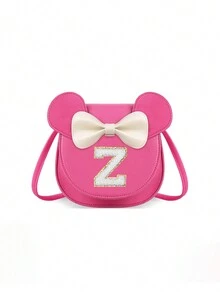 1pc Girls' Popular Cartoon Ear Crossbody Bag, Bowknot Towel Letter Small Purse, Cute Princess Coin Purse Gift For Girls - Hot Pink - View 12