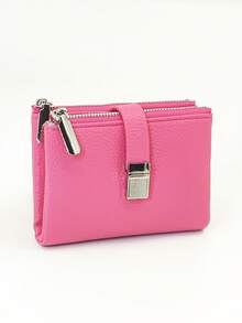 Women's Short Wallet PU Soft Animal Print Fashion Patchwork Exquisite Clasp Large Capacity Multi-Card Slot Multi-Function Card Holder Document Organizer, Young Zipper Coin Purse Compact Lightweight Easy To Carry Suitable For Holiday Gift - Hot Pink - View 7