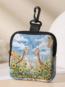 1pc Cartoon Giraffe Print Mini Coin Purse, Zipper Closure Small Pouch With Swivel Hook For Earphones Coins Tiny Accessories, Can Hang On Backpack - Multicolor - View 11
