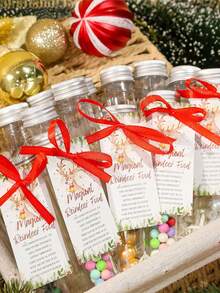 10 Sets Magical Reindeer Food Kit With Plastic Tubes, Red Ribbon Roll & Activity Cards - Christmas Eve Tradition, Stocking Stuffers, Holiday Party Favors, Transparent Window Display DIY Reindeer Food Mix For ' Doorstep & Winter Nights - Multicolor - View 5