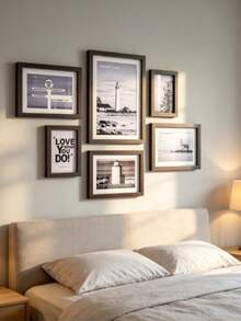 مجموعة إطارات صور جدارية معرض، إطارات صور مثبتة على الحائط من لوح MDF كثيف، مجموعة إطارات صور زخرفية بأحجام متعددة متنوعة، إطارات عرض فن جداري كلاسيكي بسيط، زينة صور معلقة لغرفة النوم وغرفة المعيشة والسكن الجامعي وديكور المنزل - طقم من 6 قطع - مشاهدة 1
