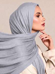 1PC Women's New Large Size Hijab Headscarf Long Scarf Solid Color Casual Soft - Light Grey - View 2
