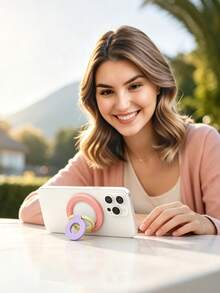 Tri‑Fold Magnetic Phone Ring Holder,360°Rotatable Alloy Finger Ring Kickstand,Multi‑Angle Desktop Stand Compatible With Magnetic Phone Cases - Multicolor - View 2