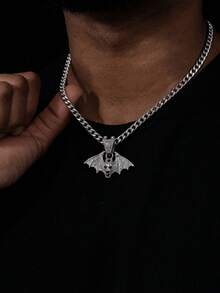 Halloween Costume Accessory, Men Hip Hop Iced Out Bat Pendant Necklace, Sparkly Rhinestone Cuban Chain Necklace Party Gift - Halloween Necklace - View 8