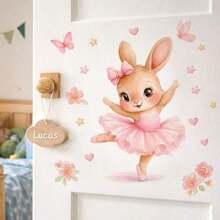 1pc Pink Ballet Rabbit Decorative Wall Sticker, Floral Butterfly Star Combination Bedroom Self-Adhesive Paper - Multicolor - View 2