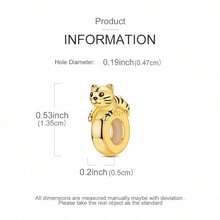 1pc Silver Plated Fierce Beast Spacer Bead, 3D Tiger Leopard Lion Crouching Design, Engraved Decoration Anti-Slip Positioning, Suitable For Basic Bracelets, Personalized , Ideal For Handmade DIY Beading And Holiday Gift Wearing - Gold - View 5