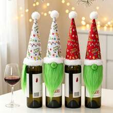The Grinch Dekorasi Meja Makan Hotel dengan Penutup Botol Anggur Motif Jenggot Hijau Natal - MultiWarna - View 2
