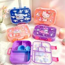 Sanrio 1pc Hello Kitty & My Melody 4-Compartment Odor-Proof Lunch Box - 1750ml Extra Large Capacity Bento Box. Microwave Plastic, Sealed Divided Container, Cute Anime Character Design, Portable Lunch Box Suitable For School, Office, Travel - Sanrio Fan Gift, Student Lunch Box, Leak-Proof Design, Double Layer Container, Birthday Gift, Back To School - Multicolor - View 4