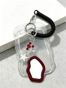 Y2k Exquisite And Fashionable Acrylic Keychain Phone Ring Card Holder,Card Package Keychain, Transparent Id Card Package Set, With Detachable And Sliding Cover, Women's Red Mirror Keychain And Pentagram Keychain - Multicolor - View 3