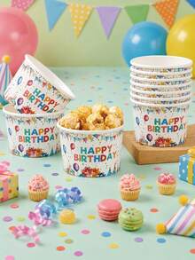 10Pcs Happy Birthday Paper Bowls,Disposable Birthday Party Bowls,Colorful Balloon Gift Print Paper Bowls For Birthday Party Supplies,Babe Shower Decor,Dessert Snack Ice Cream Serving Bowls Party Tableware Supplies,Home Decor,Table Decor,Party Favor - Multicolor - View 7